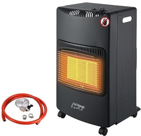 Gas Heater 4.2KW,Indoor Foldable Heating with Wheels Mobile Suit for Home & Office, Butane Heater with Hose and Regulator, 3 Adjustable Heate Settings, Ideal for Quick Warmth (Gas Bottle Excluded)