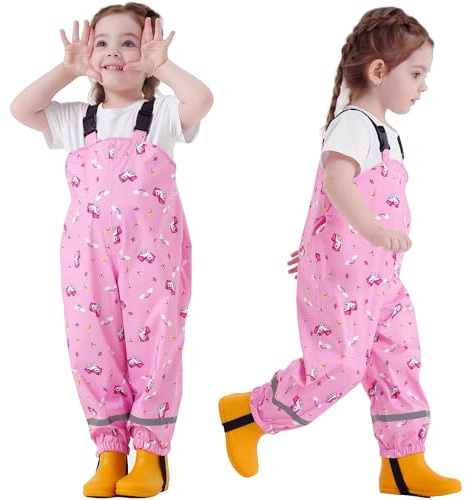 Fewlby Pantaloni Impermeabili Bambino, Salopette Antipioggia Pantaloni da Pioggia con Strisce Riflettenti Ragazze Ragazzi Tuta Impermeabile, 3-4 anni