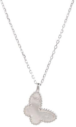 Caratas Elegante 925 Sterling Silber Halskette mit Schmetterling-Anhänger aus Mutterperlstein, Verstellbare Länge, Silber- und Goldkette für Damen und Mädchen (Silver)