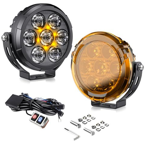 CO LIGHT 2X Motorrad LED Nebelscheinwerfer, 60W Amber/Weiß Zweifarbige Zusatzscheinwerfer Rückfahrscheinwerfer Offroad Arbeitsleuchte mit Kabelbaum Universell kompatibel für Motorrad Auto