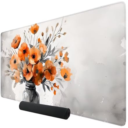 Gaming Mauspad Groß Weiß Mousepad 1000x400x3mm Large Schreibtischunterlage Tastatur Matte, Japanisch Mauspad Blume, verbessert Geschwindigkeit und Präzision Mousepad für PC Gaming Office Home K-30