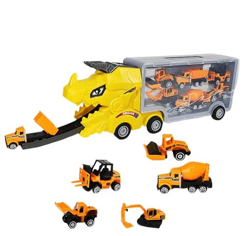 Generisch Dinosaurierauto-Spediteur, 6-Auto-Dinosaurier-Formspielzeugtransporter, Mega-Transportfahrzeug-Spielset, interaktive Deform-Katapuren, Aufbewahrungsbox, lustiges Spielzeug für Kinder