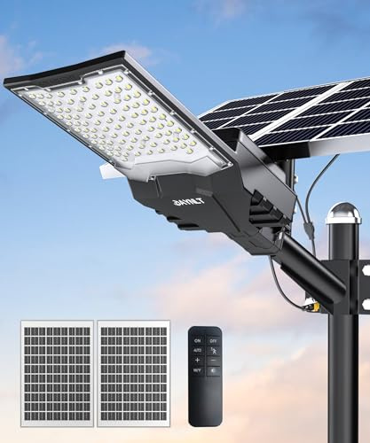 JAYNLT X-13000W Lampadaire Solaire Extérieur Puissant avec Telecommande | Projecteur led Extérieur Solaire 6500K Ultra-brillant, IP68 Étanche Lampes Solaires pour Garage, Rue, Cour, Jardin