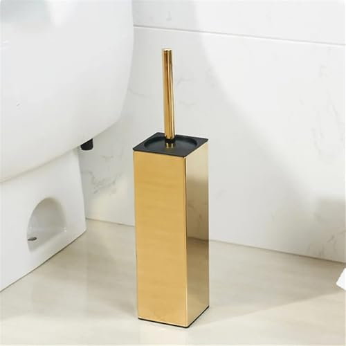 Escobilla Cepillo de baño cuadrado, cepillo de baño de acero inoxidable montado en el piso, perforador de inodoro de baño de tubo largo montado en la pared Escobilla de Baño(Floor-brushed gold)