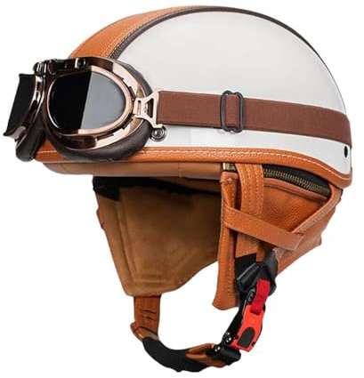 VVPEC Casque Moto Vintage Casques Jet avec Lunettes Casques Bols Mobylette Scooter Ouvert Casques Homologué ECEDOT Rétro Demi Casque Moto pour Adultes Homme Et Femme(5,S=55~56cm)