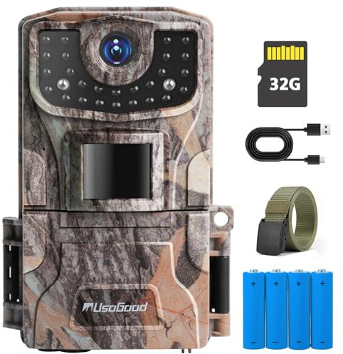 usogood 2K Trail Camera, 36MP Wildlife Camera with Night Vision Motion Activated, IP66 Waterproof Garden Wildlife Camera with 32GB Card & Batteries, Nature Camera for Outdoor Hunting, Yard Monitoring