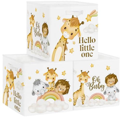 Clastyle 3 Stück Traumtier Aufbewahrungsbox Stoff für Kallax Faltbar Aufbewahrungskorb Klein Schrank Organizer Kleiderschrank für Regal, Giraffe, 30x30x30 cm