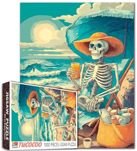 Halloween-Festival, 1000-teiliges Puzzle für Erwachsene, Skelett im Beruf, Malpuzzle, Totenkopf-Mann, 1000 Teile, Puzzle-Spiel, Meereslandschaft bei Sonnenuntergang, Wanddekoration, Bastelpuzzle