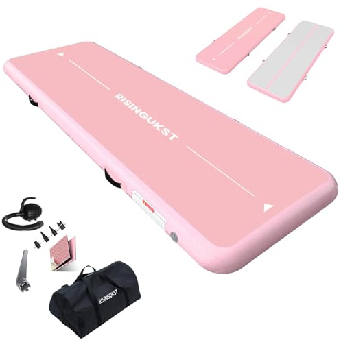 Tapis de Gymnastique Gonflable, Air Gymnastique Track, Tapis de Fitness 10cm/15cm/20cm Haut airtrack 2/3/4/5/6 m, Tapis Adapté Pour le fitness le yoga l'entraînement (Blanc et rose, 600x100x20cm)