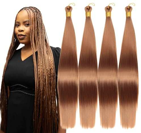 24-Inch Bone-Straight Braiding Hair (Color 30 Medium Auburn) - Pre-Stretched Xpression Style for Knotless Braids - 4 Pack Honey Brown Hair Extensions