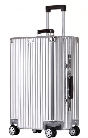 Aoun Aluminium Magnesium Legierung Handgepäck Trolley Koffer Mit Rollen, Aufgegebenes Gepäck Hartschalen Koffer Reisekoffer Aus Metall, Kabinenkoffer Rollkoffer Für Reisen Business (Silber, 61CM-66L)