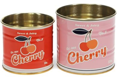 Rex London Cherry Storage Tins Set of 2 - Retro Kitchen Accessories, Mini | storage tin, snack tin, can storage, vintage kitchen accessories, retro kitchen accessories, snack canister, retro can