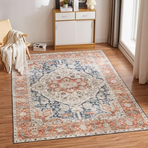 CHOSHOME Waschbarer Kurzflor Teppich Wohnzimmer - 300x400CM Vintage Orange | Fußbodenheizung Geeignet, Rutschfeste Boho Groß Teppiche Für Esszimmer Schlafzimmer Büro, Weich Maschinenwaschbar Carpet