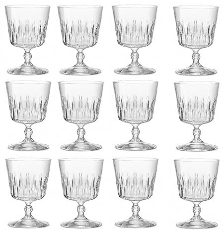 Set 12 Calici Acqua bicchiere 29 cl Vetro Ultra Brillante e Resistente Stile Vintage Bicchieri con Gambo Lavorato H 15 cm Bor-mioli Luigi in Star Glass