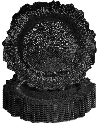 Tomeurperf Black Charger Plates Bulk 10Pcs - 13 Elegant Black Chargers for Dinner Plates, Wedding & Event Decorative Charger Plates Set