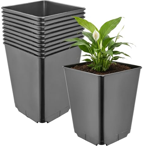 Garronda Pflanztopf Kunststoff hoch 16 x 16 x 20 cm (3,5L) 10er Set eckig mit Drainagelöchern Blumentopf PP Pflanzgefäß für Garten Gewächshaus Balkon Anzucht Innen Außenbereich Schwarz GD-0201