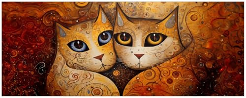 Wallario Küchenrückwand selbstklebend 115 x 50 cm, Motiv: Goldene Katzen | Spritzschutz abwischbar & pflegeleicht