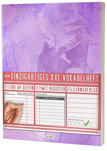 Mein Vokabelheft / 100+ Seiten, 2 Spalten, Register / Lernerfolge auf jeder Seite zum Abhaken / PR301 Lila Kunst / DIN A4 Soft Cover