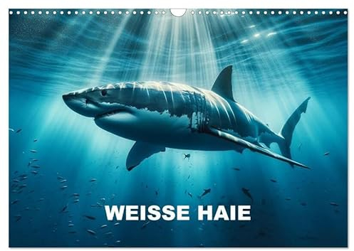 Weiße Haie (Wandkalender 2025 DIN A3 quer), CALVENDO Monatskalender: Jeden Monat epische Darstellungen weißer Haie (CALVENDO Tiere)