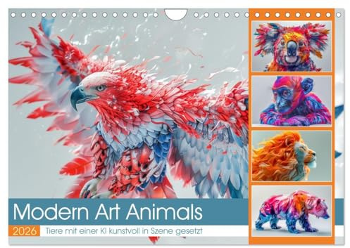 Modern Art Animals (Wandkalender 2026 DIN A4 quer), CALVENDO Monatskalender: Dieser einzigartige Kalender zeigt 12 beeindruckende Kunstwerke, die ... Stilen darstellen. (CALVENDO Tiere)