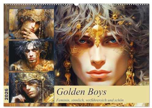 Golden Boys. Feminin, sinnlich, verführersich und schön (Wandkalender 2026 DIN A2 quer), CALVENDO Monatskalender: Kunstvolle Illustrationen von ... mit üppiger Goldverziehrung (CALVENDO Kunst)