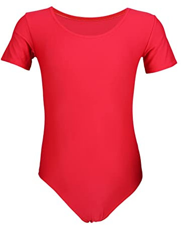 Aquarti Mädchen Gymnastikanzug Kurzarm Ballett Trikot, Farbe: Rot, Größe: 140