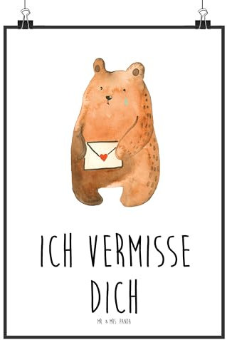 Mr. & Mrs. Panda DIN A4 Poster Bär Vermissen - Geschenk, Wanddekoration, Teddybär, Verreist, Reise, Wanddeko, Poster, Freund, Teddy,
