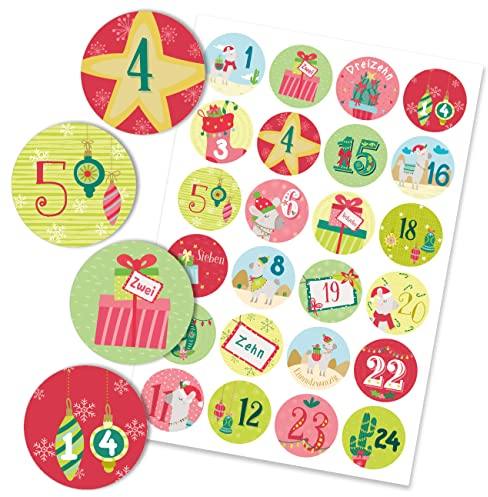 Papierdrachen 24 Adventskalender Zahlenaufkleber - Lama Nr 48 - Sticker 4cm - zum Basteln und Dekorieren deines ganz persönlichen Adventskalenders