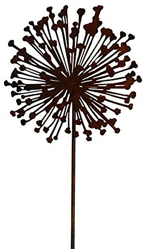 Wunderschöner & Hochwertiger Gartenstecker – Rost Blume/Blumenstecker – Große Auswahl – Edelrost Dekoblume – Metall Gartendeko (Flache Allium - Ø 15cm)