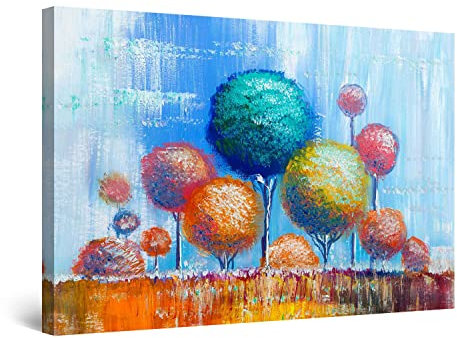 Startonight Bilder Regenbogen Bäume Aquamarine Orange Blaue, Leinwandbilder Moderne Kunst, Abstrakte Wanddeko Kunstdrucke, Wandbilder XXL Wohnzimmer Groß Wand Bild 80 x 120 cm, Tag Nacht Effekt