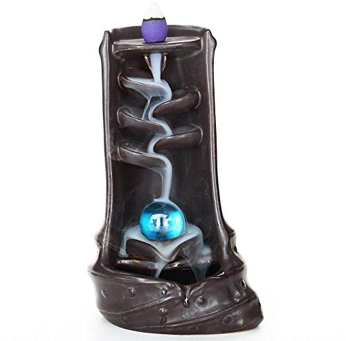 Räucherstäbchenhalter aus Keramik mit Wasserfall, 10 gratis Kegel, Heimdekoration, Handwerk Geschenk, blaue Perle braun