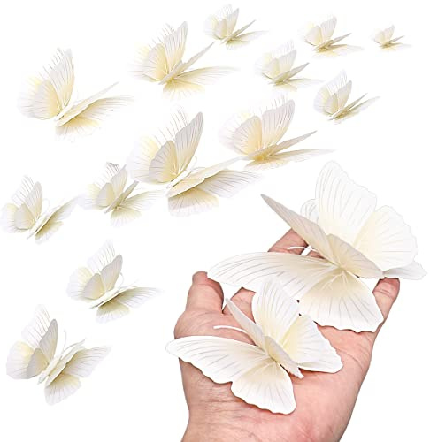 CATTLEYAHQ 12-teiliges Schmetterlings-Wandaufkleber, magnetischer Schmetterling, zweilagig, Wandaufkleber, Schmetterling, für Haus, Küche und Garten (weiß)