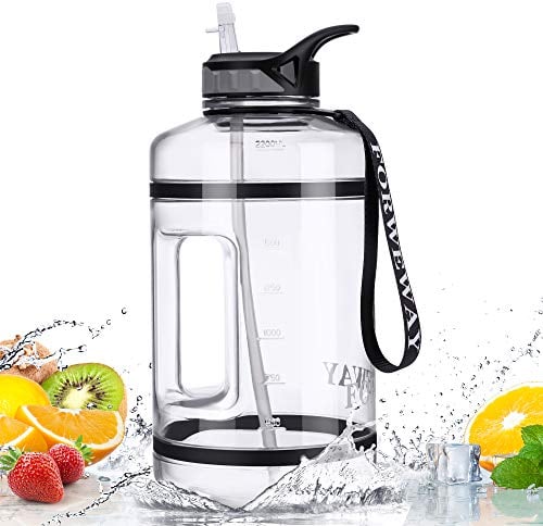 FORWEWAY 2.2l Water Bottle with Straw Gym Jug BPA-Free Leak Proof Reusable Large Durable 2.2 Litre Half Gallon Water Bottle with Handle Portable for Sports Cycling Running Work