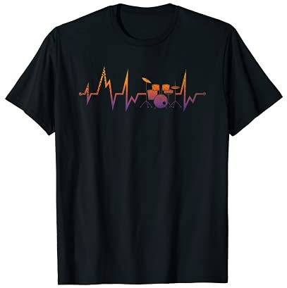 Drummer Rock Band Musik Buntes Herzschlag Schlagzeug T-Shirt