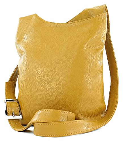 modamoda de T221 Damen Leder Umhängetasche Schultertasche Medium handmade in Italy, Farbe:Senfgelb