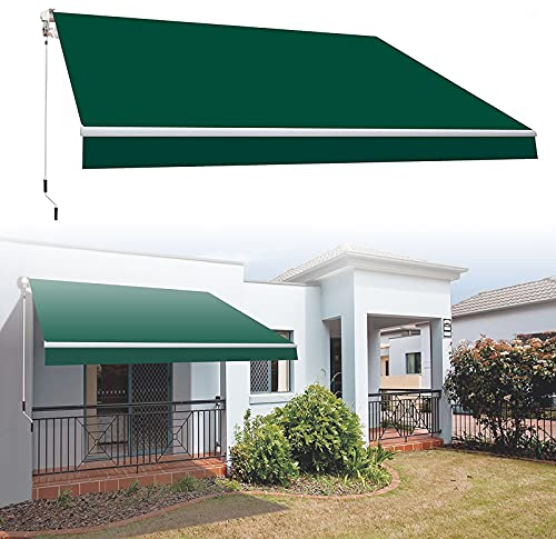 0℃ Outdoor Einziehbare Markise, Gelenkarmmarkise mit Handkurbel, Sonnenschutz Markise, Sonnenmarkise Winkel Längeinstellung, Sonnenschutz, Anti-UV & Wasserfest, Balkonmarkise Sonnenschutz,Grün,4x3m