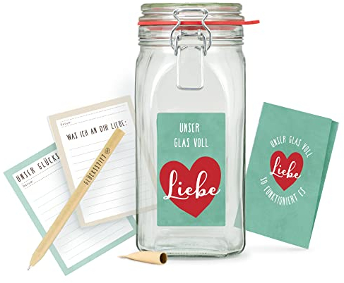 Glas voll Liebe – großes Glücks-Glas, um alle Eure Glücks-Momente zu sammeln, süße Geschenk-Idee für Partner und Partnerin