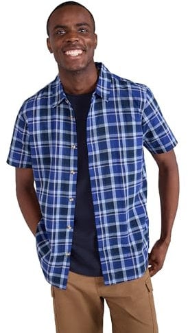 Mountain Warehouse Weekender Short Sleeved Mens Shirt - 100% Cotton Shirt, Lightweight Casual Shirt, Breathable, Comfortable Top - for Walking, Camping & Travel Bright Blue M
