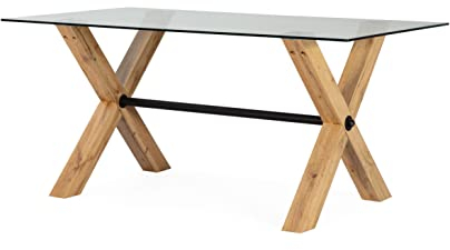 DUGARHOME - Mesa de Comedor Moderna - Mesa de Comedor Madera/Cristal (160x90x75)