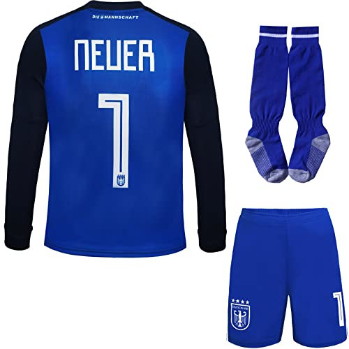 Mokiss Deutschland Neuer Kinder Torwart Trikot Fußball #1, Neu Saison, Shorts Socken Torwarttrikot (Blau (Langarm),26)