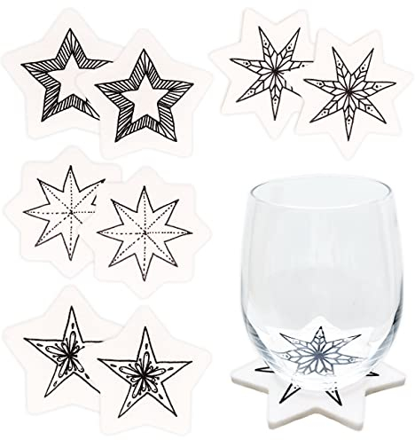 Papierdrachen Weihnachtsdekoration Filz Untersetzer - Motiv Stern - in Farbe weiß mit hochwertiger Bedruckung - Festliche Tischdekoration - Set 5