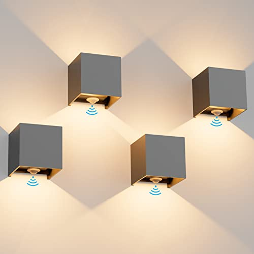 Klighten 12W Außenlampe mit Bewegungsmelder, 4PCS Aussenleuchten mit bewegungsmelder Einstellbarer Lichtstrahl, Außenwandleuchte mit Bewegungsmelder Außen/Innen für Garten,IP65,3000K,Dunkelgrau