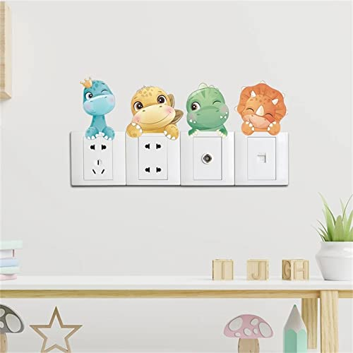 Sarah Duke 8 Stück Cartoon Dinosaurier Schalter Aufkleber, PVC, Glänzend, Selbstklebend, Indoor, Dinosaurier, Cartoon, Rechteck, 8 Count