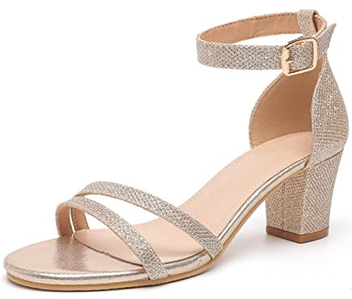 PPXID Sandales Femme Été Talon Haut Chaussure Escarpin Bout Ouvert Bride Cheville Sandales Talons 6CM -Or 42