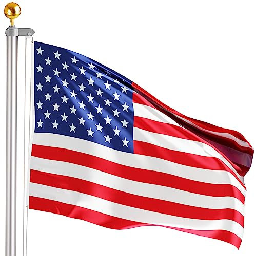 BRUBAKER 20 ft Flagpole incl. US American Flag and Ballpoint Gold - Aluminium Flagpole with Ground Sleeve for Garden and Camping + Flag of USA 59 x 36 inches