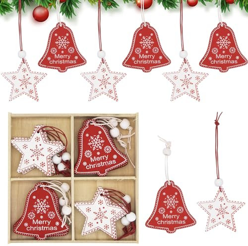 ALLY-MAGIC Wooden Ornaments, Christmas Tree Decorations, Star Xmas Tree Hanging, Gifts Tags for Holiday Party Decoration Y9SGGJ