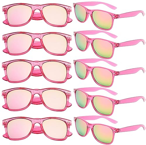 FSMILING 10er Pack Pink Party Brille Set Sonnenbrille Damen Rosa Verspiegelt Retro Pinke Sonnenbrille Party Für Strand Hochzeit Pool Party
