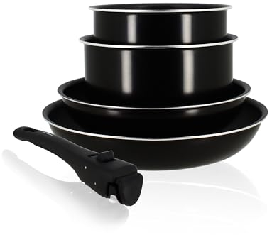 MENASTYL - SET DE 5 PIÈCES IRIS EN ALUMINIUM NOIR INDUCTION- 2 CASSEROLES 16/18CM + 2 POÊLES 22/26CM + 1 POIGNÉE AMOVIBLE - 6020437