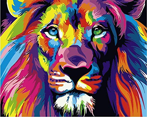 JingZhouYang Pintura por números para niños y adultos y principiantes, kits de regalo de pintura - 50,8 cm de largo x 40,6 cm de ancho, león corlorful (sin marco)