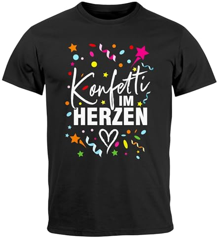 MoonWorks® Herren T-Shirt Fasching Karneval Konfetti im Herzen Kostüm-Ersatz Verkleidung Faschingskostüme Männer Funshirt Variante 1 schwarz 3XL